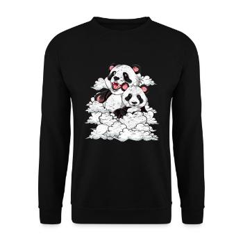 Cute Panda Bear Zoo Animal Gift Clouds Panda - Unisex Sweatshirt - black - Front - Alina (178cm) & Michal (187cm)
