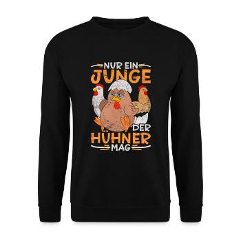 Nur ein Junge der Hühner mag Bauernhof Tier Huhn - Unisex Pullover - Schwarz - Vorne - Alina (178cm) & Michal (187cm)