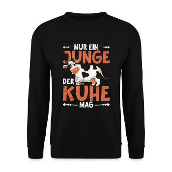 Nur ein Junge der Kühe mag Bauernhof Tier Kuh - Unisex Pullover - Schwarz - Vorne - Alina (178cm) & Michal (187cm)