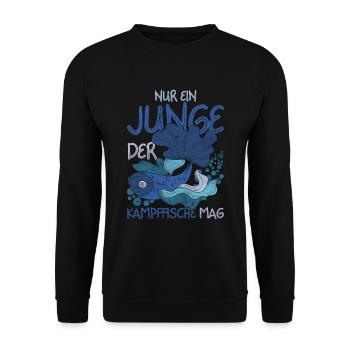 Nur ein Junge der Kampffische mag Ozean Kampffisch - Unisex Pullover - Schwarz - Vorne - Alina (178cm) & Michal (187cm)