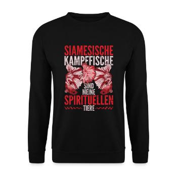 Lustiges Kampffische sind meine spirituellen Tiere - Unisex Pullover - Schwarz - Vorne - Alina (178cm) & Michal (187cm)