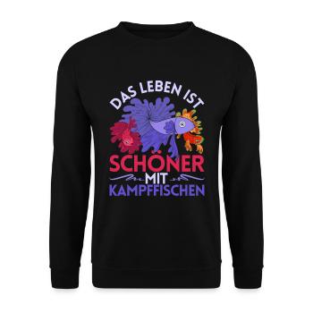 Meeresbewohner Geschenk Siamesischer Kampffisch - Unisex Pullover - Schwarz - Vorne - Alina (178cm) & Michal (187cm)