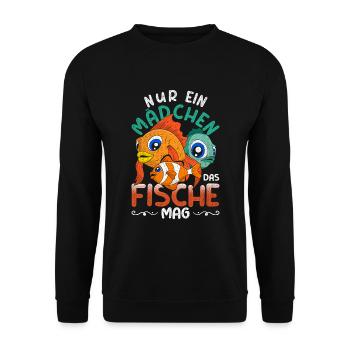 Nur ein Mädchen das Fische mag Geschenk Fisch - Unisex Pullover - Schwarz - Vorne - Alina (178cm) & Michal (187cm)