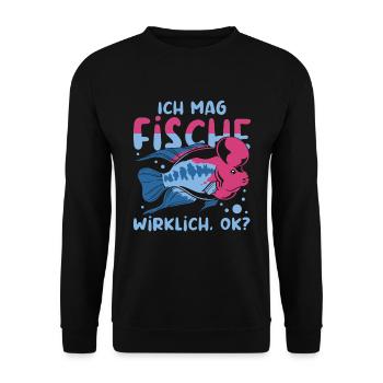 Fischen Angler Fischzucht Geschenk Lustiges Fisch - Unisex Pullover - Schwarz - Vorne - Alina (178cm) & Michal (187cm)