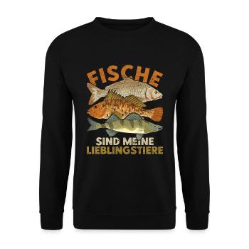 Fische sind meine Lieblingstiere Lustiges Fisch - Unisex Pullover - Schwarz - Vorne - Alina (178cm) & Michal (187cm)