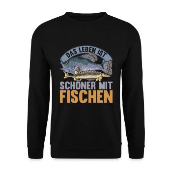 Fischzüchter Angler Fische Lustiges Geschenk Fisch - Unisex Pullover - Schwarz - Vorne - Alina (178cm) & Michal (187cm)