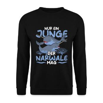 Nur ein Junge der Narwale mag Ozean Tier Narwal - Unisex Pullover - Schwarz - Vorne - Alina (178cm) & Michal (187cm)