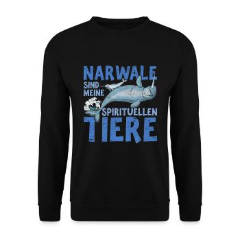 Narwale sind meine spirituellen Tiere Ozean Narwal - Unisex Pullover - Schwarz - Vorne - Alina (178cm) & Michal (187cm)