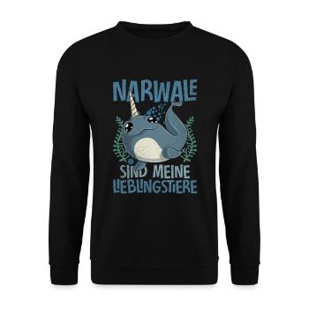 Narwale sind meine Lieblingstiere Ozean Narwal - Unisex Pullover - Schwarz - Vorne - Alina (178cm) & Michal (187cm)