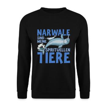 Meerestier Ozean Tier Geschenk Lustiges Narwal - Unisex Pullover - Schwarz - Vorne - Alina (178cm) & Michal (187cm)