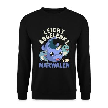 Meeresbewohner Wal Lustige Geschenkidee Narwal - Unisex Pullover - Schwarz - Vorne - Alina (178cm) & Michal (187cm)