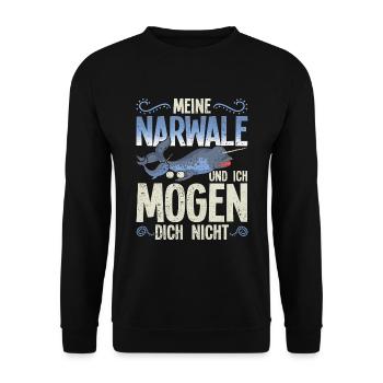 Meine Narwale und ich mögen dich nicht Narwal - Unisex Pullover - Schwarz - Vorne - Alina (178cm) & Michal (187cm)