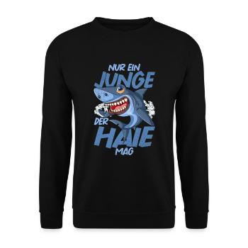 Nur ein Junge der Haie mag Ozean Tier Geschenk Hai - Unisex Pullover - Schwarz - Vorne - Alina (178cm) & Michal (187cm)