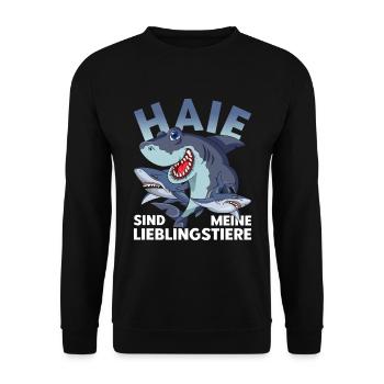 Tierliebhaber Meerestier Lustiges Geschenk Hai - Unisex Pullover - Schwarz - Vorne - Alina (178cm) & Michal (187cm)