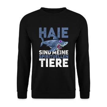 Haie sind meine spirituellen Tiere Lustiges Hai - Unisex Pullover - Schwarz - Vorne - Alina (178cm) & Michal (187cm)