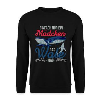 Einfach nur ein Mädchen das Wale mag Tier Wal - Unisex Pullover - Schwarz - Vorne - Alina (178cm) & Michal (187cm)
