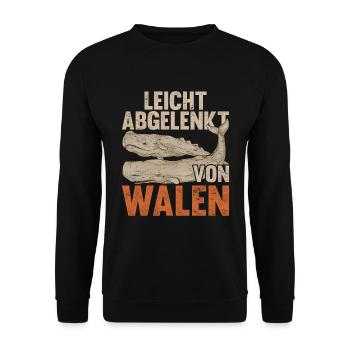Leicht abgelenkt von Walen Lustiges Geschenk Wal - Unisex Pullover - Schwarz - Vorne - Alina (178cm) & Michal (187cm)