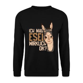 Bauernhof Tier Landwirt Lustiges Geschenk Esel - Unisex Pullover - Schwarz - Vorne - Alina (178cm) & Michal (187cm)