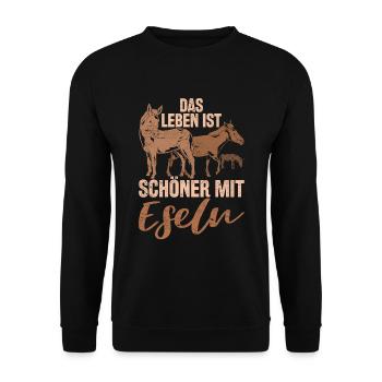 Das Leben ist schöner mit Eseln Bauer Tier Esel - Unisex Pullover - Schwarz - Vorne - Alina (178cm) & Michal (187cm)