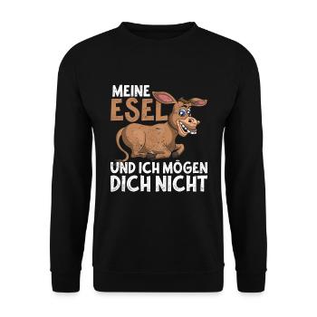 Meine Esel und ich mögen dich nicht Lustiges Esel - Unisex Pullover - Schwarz - Vorne - Alina (178cm) & Michal (187cm)