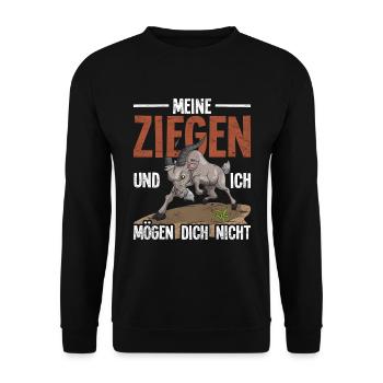 Meine Ziegen und ich mögen dich nicht Bauer Ziege - Unisex Pullover - Schwarz - Vorne - Alina (178cm) & Michal (187cm)