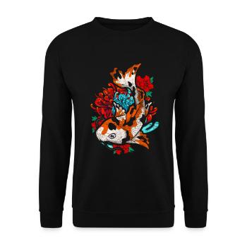 Koi Fischzüchter Geschenk Buntes Koi Karpfen - Unisex Pullover - Schwarz - Vorne - Alina (178cm) & Michal (187cm)
