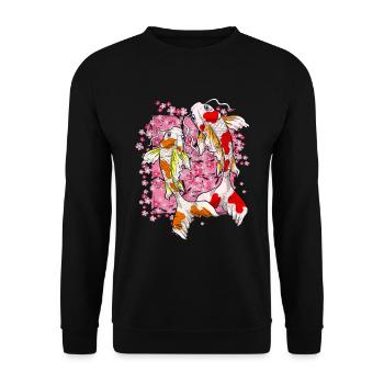 Sakura Koi Fisch Geschenk Kirschblüten Koi Karpfen - Unisex Pullover - Schwarz - Vorne - Alina (178cm) & Michal (187cm)