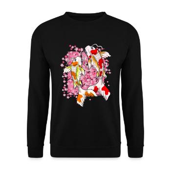 Kirschblüten Koi Fisch Geschenk Sakura Koi Karpfen - Unisex Pullover - Schwarz - Vorne - Alina (178cm) & Michal (187cm)