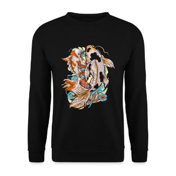 Japanischer Koi Fischzüchter Geschenk Koi Karpfen - Unisex Pullover - Schwarz - Vorne - Alina (178cm) & Michal (187cm)