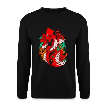 Japanischer Nishikigoi Geschenk Japan Koi Karpfen - Unisex Pullover - Schwarz - Vorne - Alina (178cm) & Michal (187cm)