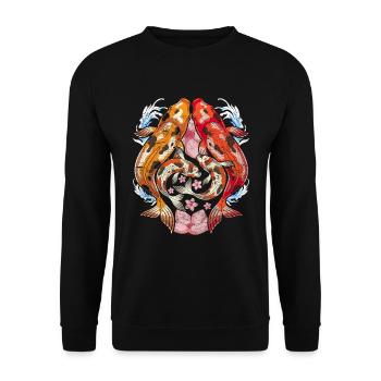 Cadeau de fleur de cerisier du Japon Sakura Koi Carp - Sweat-shirt Unisexe - noir - Devant - Alina (178cm) & Michal (187cm)