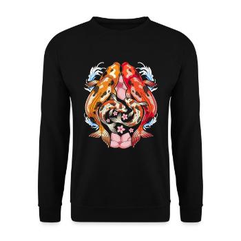 Poisson japonais en fleurs de cerisier sakura carpe koï - Sweat-shirt Unisexe - noir - Devant - Alina (178cm) & Michal (187cm)