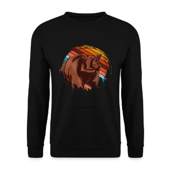 Animal Lover Forest Animal Gift Retro Bear - Unisex Sweatshirt - black - Front - Alina (178cm) & Michal (187cm)