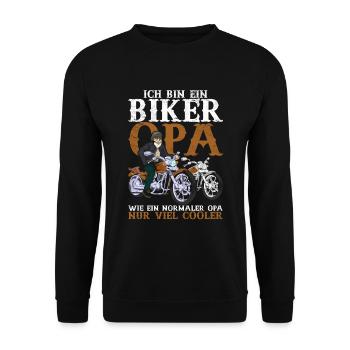 Ich bin Biker Opa wie ein normaler Opa nur cooler - Unisex Pullover - Schwarz - Vorne - Alina (178cm) & Michal (187cm)