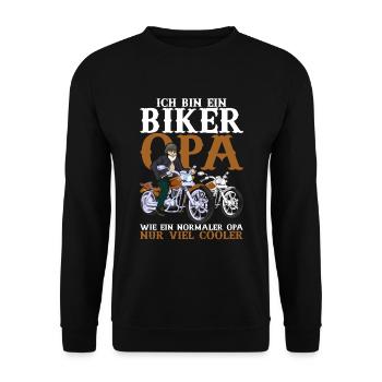 Biker Opa Rentner Lustiges Geschenk Motorrad - Unisex Pullover - Schwarz - Vorne - Alina (178cm) & Michal (187cm)