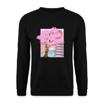 Japan Aesthetics Sakura Tree Gift Cherry Blossom - Unisex Sweatshirt - black - Front - Alina (178cm) & Michal (187cm)