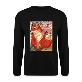 Habitant de la forêt Sakura Cherry Blossom Cadeau Renard - Sweat-shirt Unisexe - noir - Devant - Alina (178cm) & Michal (187cm)