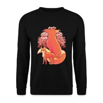 Cherry Blossom Forest Animal Sakura Fox Gift Fox - Unisex Sweatshirt - black - Front - Alina (178cm) & Michal (187cm)