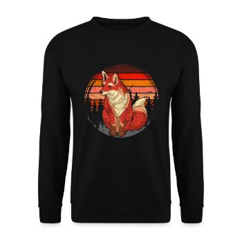 Retro Wald Tierliebhaber Natur Geschenk Fuchs - Unisex Pullover - Schwarz - Vorne - Alina (178cm) & Michal (187cm)
