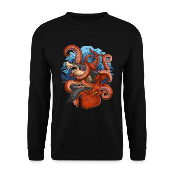 Kraken Meeresbewohner Hai Tier Geschenk Oktopus - Unisex Pullover - Schwarz - Vorne - Alina (178cm) & Michal (187cm)