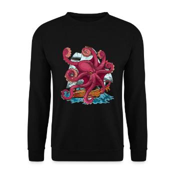 Kraken Meerestier Schiff Tier Geschenk Oktopus - Unisex Pullover - Schwarz - Vorne - Alina (178cm) & Michal (187cm)