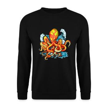 Meerestier Kraken Geschenk Farbenfrohes Oktopus - Unisex Pullover - Schwarz - Vorne - Alina (178cm) & Michal (187cm)