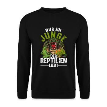Nur ein Junge der Reptilien liebt Geschenk Reptil - Unisex Pullover - Schwarz - Vorne - Alina (178cm) & Michal (187cm)