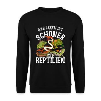 Gecko Schlange Waran Eidechse Geschenk Reptil - Unisex Pullover - Schwarz - Vorne - Alina (178cm) & Michal (187cm)