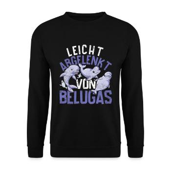 Beluga Wal Ozean Tier Leicht abgelenkt von Belugas - Unisex Pullover - Schwarz - Vorne - Alina (178cm) & Michal (187cm)