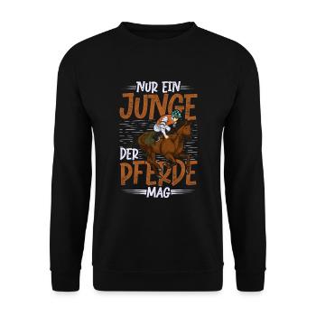 Nur ein Junge der Pferde mag Pferde Reiten Pferd - Unisex Pullover - Schwarz - Vorne - Alina (178cm) & Michal (187cm)