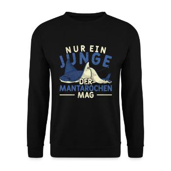 Nur ein Junge der Mantarochen mag Mantarochen - Unisex Pullover - Schwarz - Vorne - Alina (178cm) & Michal (187cm)