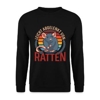 Rattenliebhaber Lustiges Geschenk Retro Ratte - Unisex Pullover - Schwarz - Vorne - Alina (178cm) & Michal (187cm)