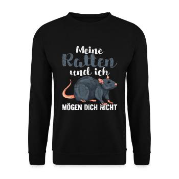 Meine Ratten und ich mögen dich nicht Tier Ratte - Unisex Pullover - Schwarz - Vorne - Alina (178cm) & Michal (187cm)