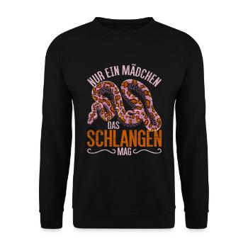 Nur ein Mädchen das Schlangen mag Reptil Schlange - Unisex Pullover - Schwarz - Vorne - Alina (178cm) & Michal (187cm)